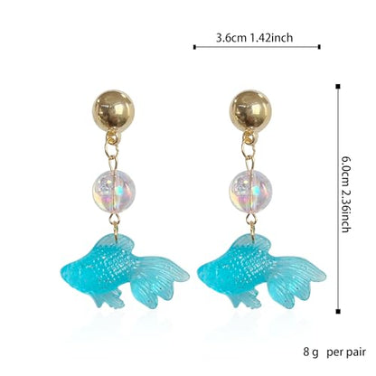 Goldfish Shape Resin Dangle Earrings Handmade Colorful Goldfish Drop Earring Stud for Women - color: Blue