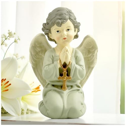 Praying Angel Figurine with Cross, Kneeling Angel Statue, 5.32 Inch - color: Kneeling Angel With Cross