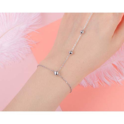 S925 Sterling Silver Finger Ring Bracelet Hand Adjustable Chain for Women - style: Beads