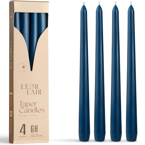 Leor & Lair Dark Blue Taper Candles, 4 Pack, 10" Blue Candlesticks - color: Blue