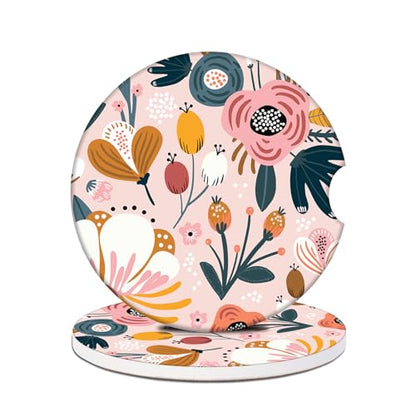 Cup Holders Car Coasters - Boho Flower Absorbent Ceramic Coaster, Drink Cup Holder Coasters, Auto Accessories for Women & Men, Pack of 2 - color: Boho Flower