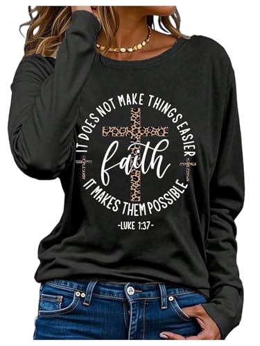 SweatyRocks Women's Bible Verse Jesus Sweatshirt Religious Cross Graphic Faith T Shirts American Flag Pullover - color: Black, size: Large