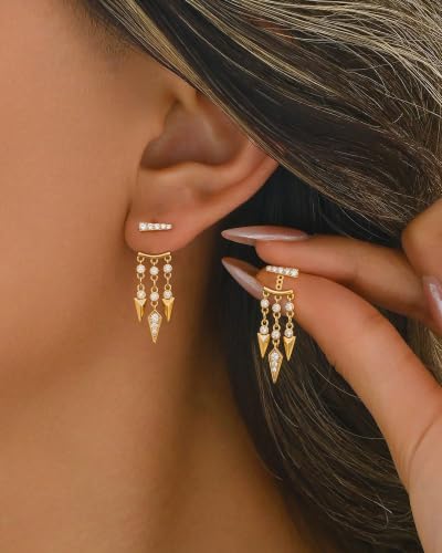 Dangle Gold Earrings for Women Trendy Triple Huggie Chain Earrings - color: Gold 7