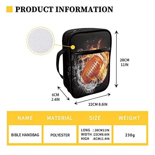 Coldinair Fire Water Rugby Print Bible Cover,Carrying Book Case Church Bag Bible Bags with Handle and Zippered Pocket,Gifts for Men Teens Kids - color: Fire Water Rugby