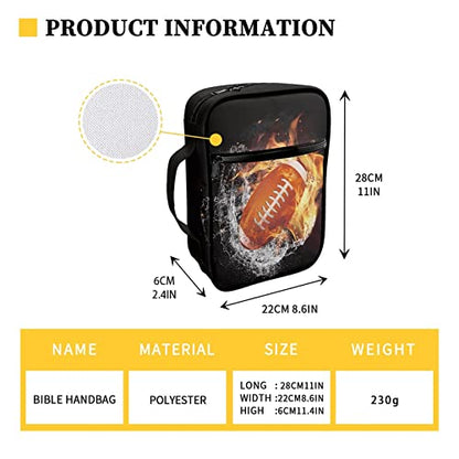 Coldinair Fire Water Rugby Print Bible Cover,Carrying Book Case Church Bag Bible Bags with Handle and Zippered Pocket,Gifts for Men Teens Kids - color: Fire Water Rugby