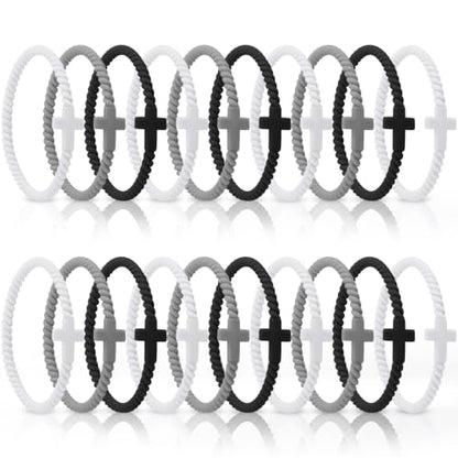 Soaoo 24/60 Pcs Jesus Bracelets Cross Silicone Bracelet Braided Stackable Rubber Wristband Silicone Jewelry Gift for Women Men - color: Grey, size: Cross
