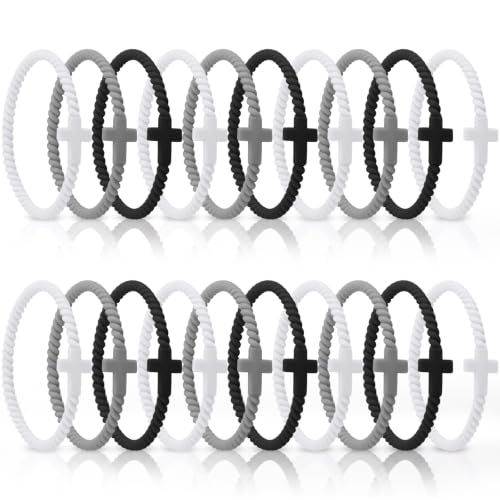 Soaoo 24/60 Pcs Jesus Bracelets Cross Silicone Bracelet Braided Stackable Rubber Wristband Silicone Jewelry Gift for Women Men - color: Grey, size: Cross