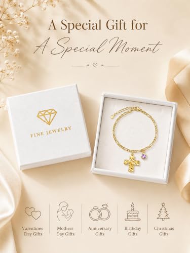 14K Gold Cross Religious Christian Birthstone Women Bracelet Gifts