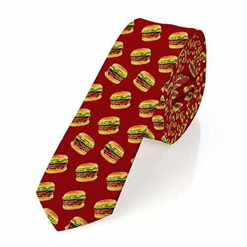 Black Dots Men's Neckties Retro Classic Circle Geometry Men's Tie for Mens Teens Business Work Casual Wedding Party - color: Red Hamburger