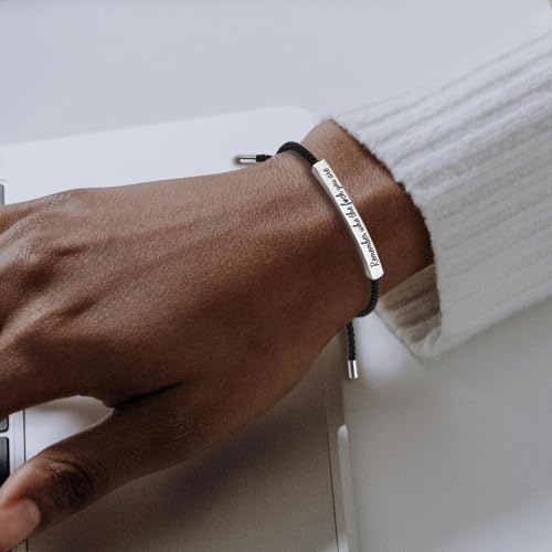 God is in Control Leather Bracelet, Stainless Steel Christian Faith Braided Engraved Bar Bracelets Self Worth Motivation Bracelet Inspirational Friendship Jewelry for Men Women - color: Remember Black&Silver