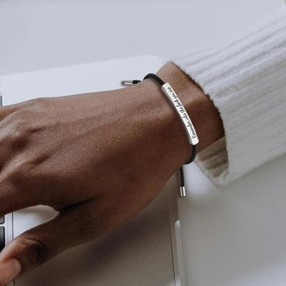God is in Control Leather Bracelet, Stainless Steel Christian Faith Braided Engraved Bar Bracelets Self Worth Motivation Bracelet Inspirational Friendship Jewelry for Men Women - color: Remember Black&Silver