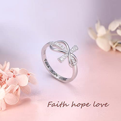 DAOCHONG 925 Sterling Silver CZ Infinity Cross Ring Inspirational Jewelry - color: CZ infinity cross