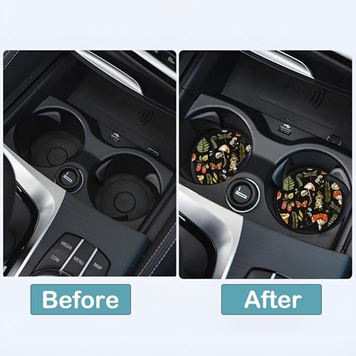 Car Cup Holder Coasters, 2 Pack – 2.75" Universal Auto Anti-Slip Insert Coaster, Rubber Car Coasters, Personalized Car Accessories for Women & Men (Woodland Mushrooms) - color: Woodland Mushrooms