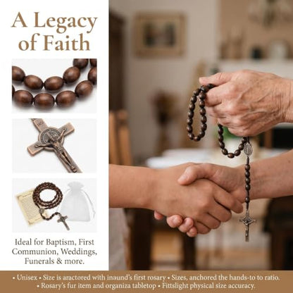36 Pack Wooden Rosary Beads with Cross, Prayer Necklaces with Organza Bags