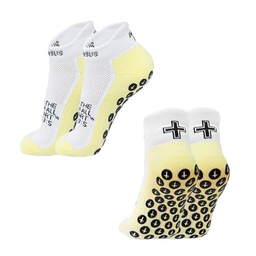 Christian Soccer Socks,Cross Grip Anti Slip Religious Football Socks with Rubber Dots for Youth and Men - color: 2 Pcs Yellow(men's)
