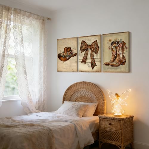 NCCXNCC 3Pcs Western-style Boots, Hats, and Bow Tie Wall Art 16x24 Inch - color: Western Cowboy Hat, size: 16×24inch