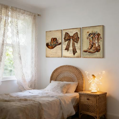 NCCXNCC 3Pcs Western-style Boots, Hats, and Bow Tie Wall Art 16x24 Inch - color: Western Cowboy Hat, size: 16×24inch