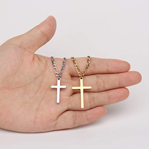 Joxevyia Cross Necklace for Men Stainless Steel Silver Cross Pendant Polished Chain Simple Faith Christian Jewelry Gift for Son Boys 16-24 Inch Baptism Confirmation Christmas - style: Big cross pendant(1.2"*0.7")