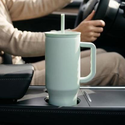 SANDJEST Mint 40oz Tumbler with Handle and Straw, Insulated Stainless Steel Travel Coffee Mug for Women Girls, Gift Idea for Birthday Christmas Mothers Day - color: Green