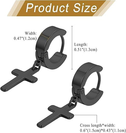 Cupimatch 3-6 Pairs Stainless Steel Cross Dangle Huggie Hinged Hoop Earrings for Men Women (1 Pair Silver Cross) for Mother's Day - color: dangle-black-2pack