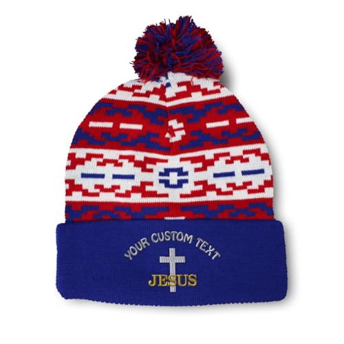 Pom Pom Beanies for Women Christian Cross Jesus Faith Jesus Christ Skull Cap Winter Hats for Men One Size - color: American Pixel Personalized Text Here