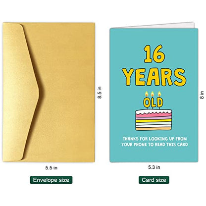 Chenive Funny Happy 16th Birthday Card for Boy Girl, Humorous 16 Years Old Birthday Card, Thanks For Looking Up From Your Phone To Read This Card - color: 16th Birthday