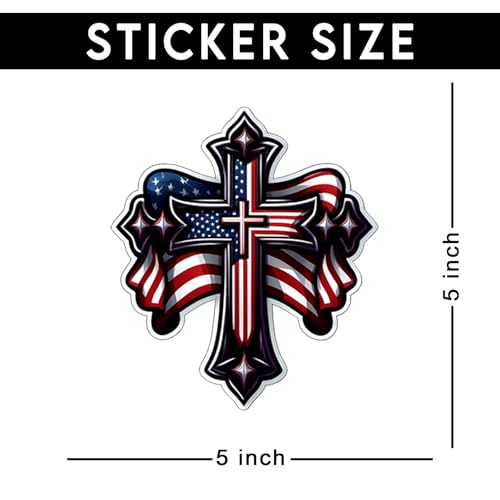 American Flag Cross Vinyl Sticker 5 Inch Waterproof Christian Patriotic Decal Jesus Faith Religious USA Graphic for Car Truck Laptop Window Water Bottle Bumper - color: 04