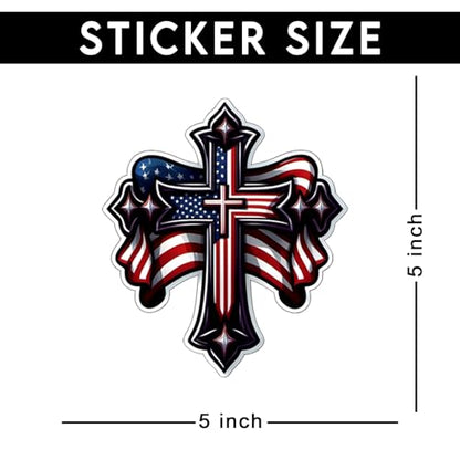 American Flag Cross Vinyl Sticker 5 Inch Waterproof Christian Patriotic Decal Jesus Faith Religious USA Graphic for Car Truck Laptop Window Water Bottle Bumper - color: 04