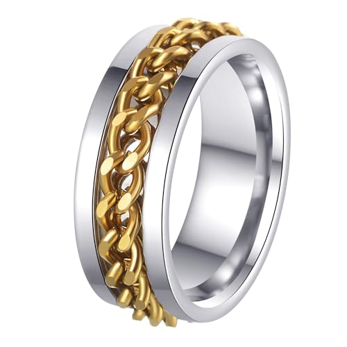 Mens Fidget Rings Anxiety Ring for Men 6mm 8mm Chain Spinner Ring Size 5-14 - color: Silver Gold
