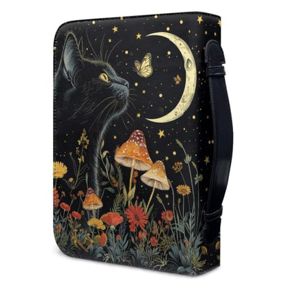 Black Cat Moon Leather Bible Cover for Women with Handle - color: Black Cat Moon, size: 2XL