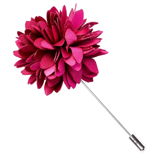 Branduce 3.15"（8cm） Mens Tie and Lapel Pin Solid Necktie Handkerchief Tie Clip Set for Men - color: Fuchsia Pink