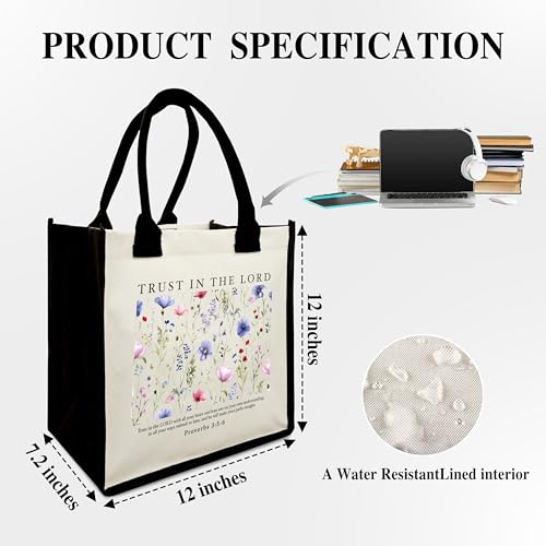 Christian Shoulder Beach Bag - Bible Verse Wildflower Canvas Tote Bag Gifts - color: Trust in the Lord