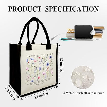 Christian Shoulder Beach Bag - Bible Verse Wildflower Canvas Tote Bag Gifts - color: Trust in the Lord