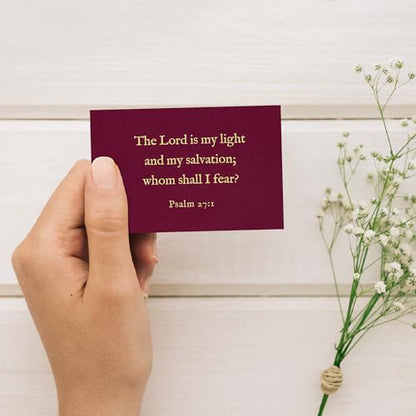 Bible Verse Cards, 60 Mini Prayer Cards on 300GSM Pearl Paper - color: Burgundy