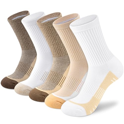 cuangya Women Crew Socks Athletic Cushioned Running Hiking 3-5 Pairs - color: 5 Pairs Spliced Tan, size: 5-8