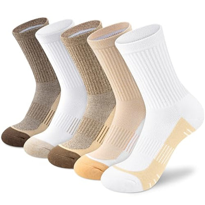 cuangya Women Crew Socks Athletic Cushioned Running Hiking 3-5 Pairs - color: 5 Pairs Spliced Tan, size: 8-10