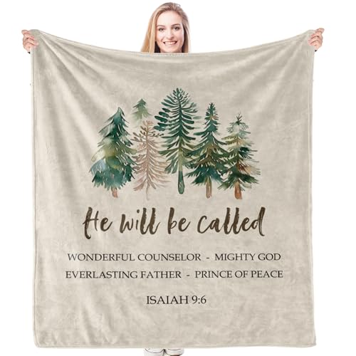 HIWX Boho Christmas Christian Blanket, Religious Bible Verse Xmas Tree Scripture Throw Blanket for Home Bedroom Living Room Church Couch Bed Decor, Christian Christmas Decor, 50x60 Inches