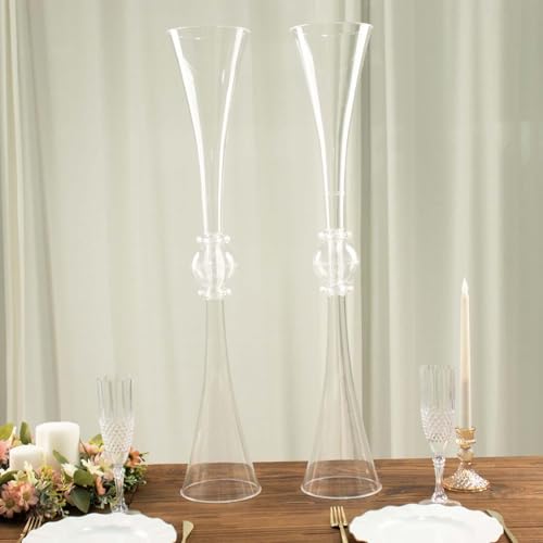 Efavormart 2 Pack | 31" Clear Crystal Embellishment Trumpet Table Centerpiece, Reversible Plastic Flower Vase - color: Clear, size: 31"