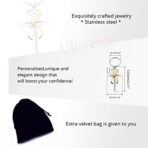 Uloveido Stainless Cross Infinity Keychain Mustard Seed Charms Psalm 46:5 Christian Bible Quote Keyring Baptism Gift - style: Heart Seed