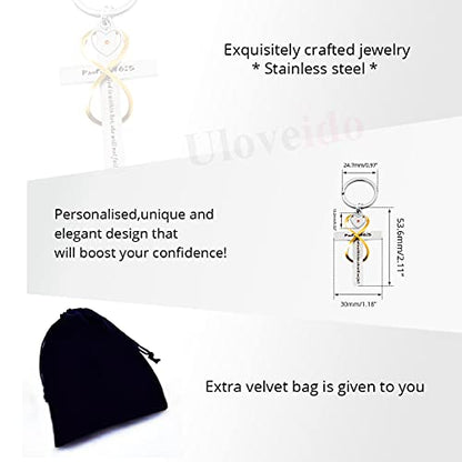 Uloveido Stainless Cross Infinity Keychain Mustard Seed Charms Psalm 46:5 Christian Bible Quote Keyring Baptism Gift - style: Heart Seed