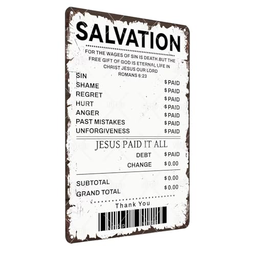 Jesus Paid it All - Christian Metal Tin Sign, Motivational Vintage Inspirational Faith Signs Religious Prayer Metal Sign for Living Room, Office, Bedroom, or Home Decor 12x18 Inch - color: Jesus Paid It All, size: 12x18 Inch