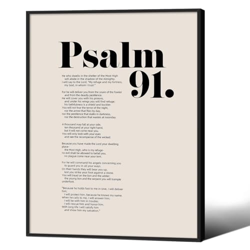 Bible Verses Psalm 91 Wall Art Christian Positive Quote Scripture Posters 08x10 inch Black Framed Modern Inspirational Affirmation Canvas Prints for Church Wall Decor - color: Black, size: 10.2"L x 8.2"W