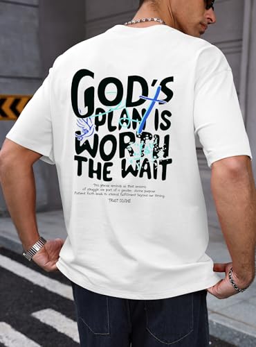 Herberton Men's Graphic T-Shirt Loose Fit Cotton Fashion Casual Streetwear Crewneck Short Sleeve Tee (S-XXL) - color: White, size: Large