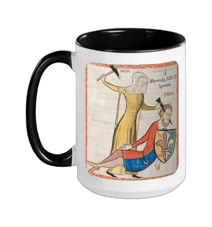 Proverbs 31 29 31 Woman Medieval Christian Art Design Ceramic Mug, Black/White, 15oz - color: Black/White, size: 15 Ounces