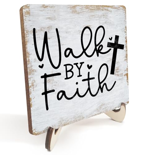 Motivational Sign Rustic Desk Decor Decorative Christian Gifts Religious Bible Verse Faith Decoration for Home Coffee Shop Office Table Shelf Tiered Tray Plaque with Wood Stand - color: multicolour0339