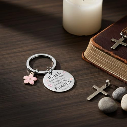 Bible Keyachain Christian Gifts for Women Cross Keychain Religious Gifts Bible Gift Faith Gift for Men - color: Faith Doesn't Make Things Easy
