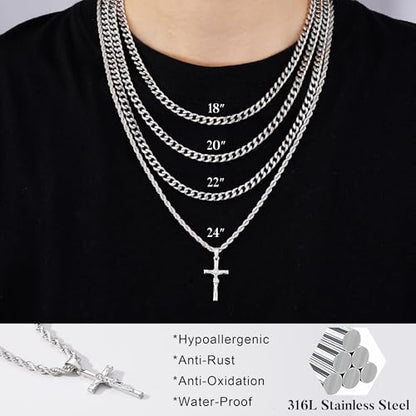 M MOOHAM Layered Crucifix Necklace for Men, Cross Necklace for Men