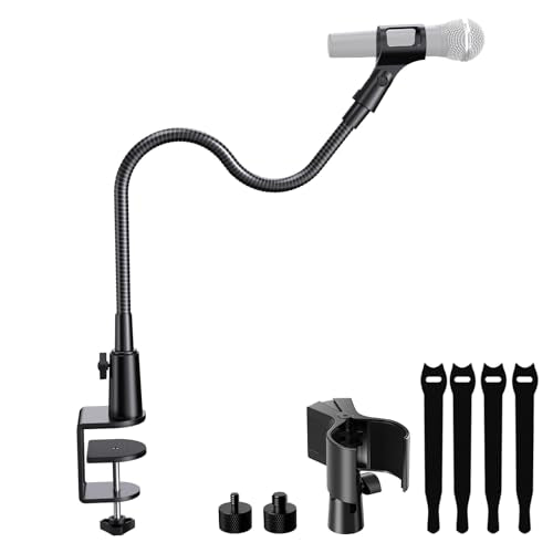 19" Flexible Gooseneck Mic Stand with Desk Clamp【Heavy Duty】, Dual Holder - size: Upgraded Heavy-Duty Clamp