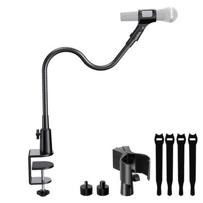 19" Flexible Gooseneck Mic Stand with Desk Clamp【Heavy Duty】, Dual Holder - size: Upgraded Heavy-Duty Clamp
