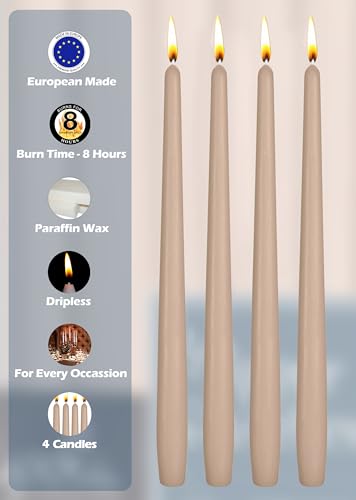 Hyoola Tall Taper Candles - 10 Inch Sahara Beige Unscented Dripless Taper Candles - 8 Hour Burn Time - 4 Pack - color: Sahara Beige, size: 10 Inch